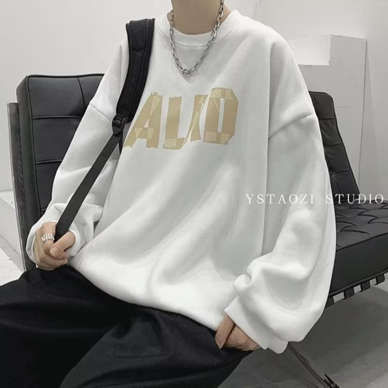 

Men s Trendy Spring & Fall Crew Neck Sweatshirt - Hong Kong Style Loose Fit, Versatile, High Street Fashion. M белый