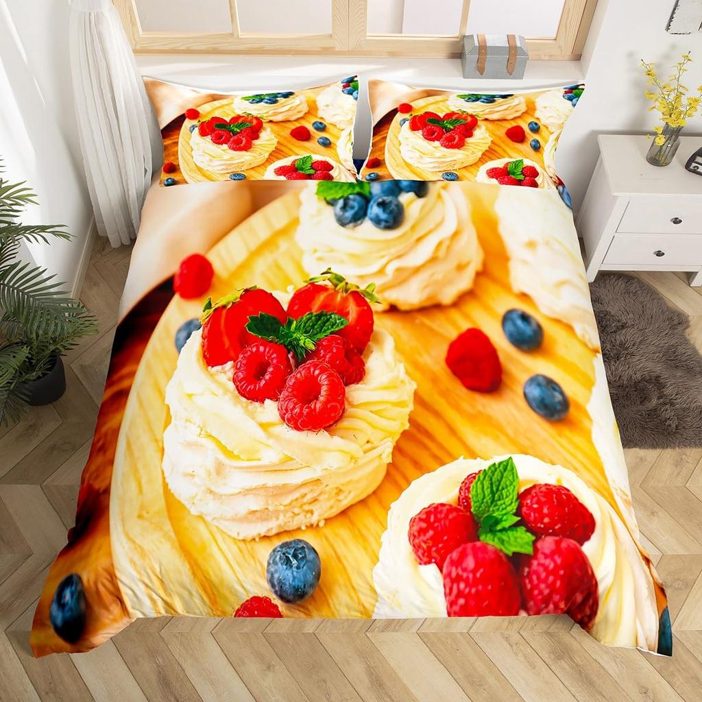 Cake Duvet Covers King Cute Bedding Set For Kids Adults Girls Bedroom Funny Food Duvet Cover Birthday Gifts Cake Bed Cover 3 Pcs