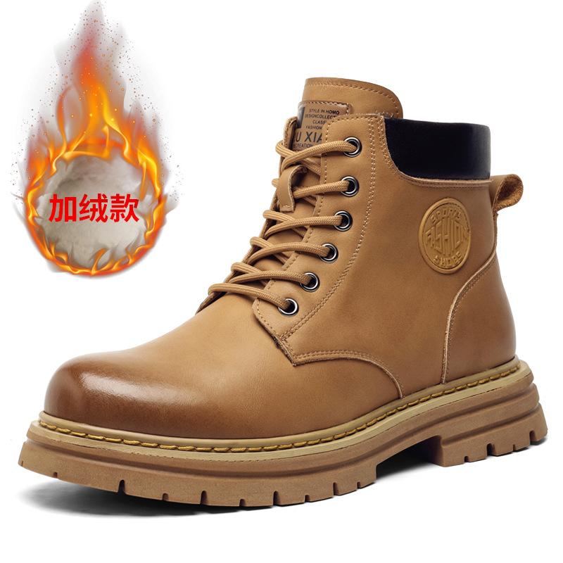 Men's Martin Boots Autumn and Winter Fleece Thickened Warm Rhubarb Boots Casual Trend British Tooling Boots Tide 2025