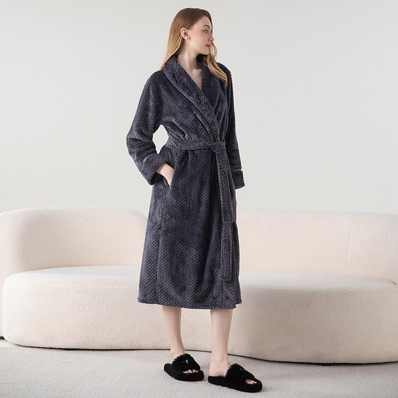 Autumn and Winter Bathrobe Padded and Thickened Couples Robe Lengthened Pajamas Women Bebe Velvet Comfortable Homewear