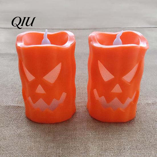 Battery Operated Spooky Candle Flameless Halloween with LED Light, Ghost Face Pumpkin Skull Design 3D Textured Safe Indoor Outdoor