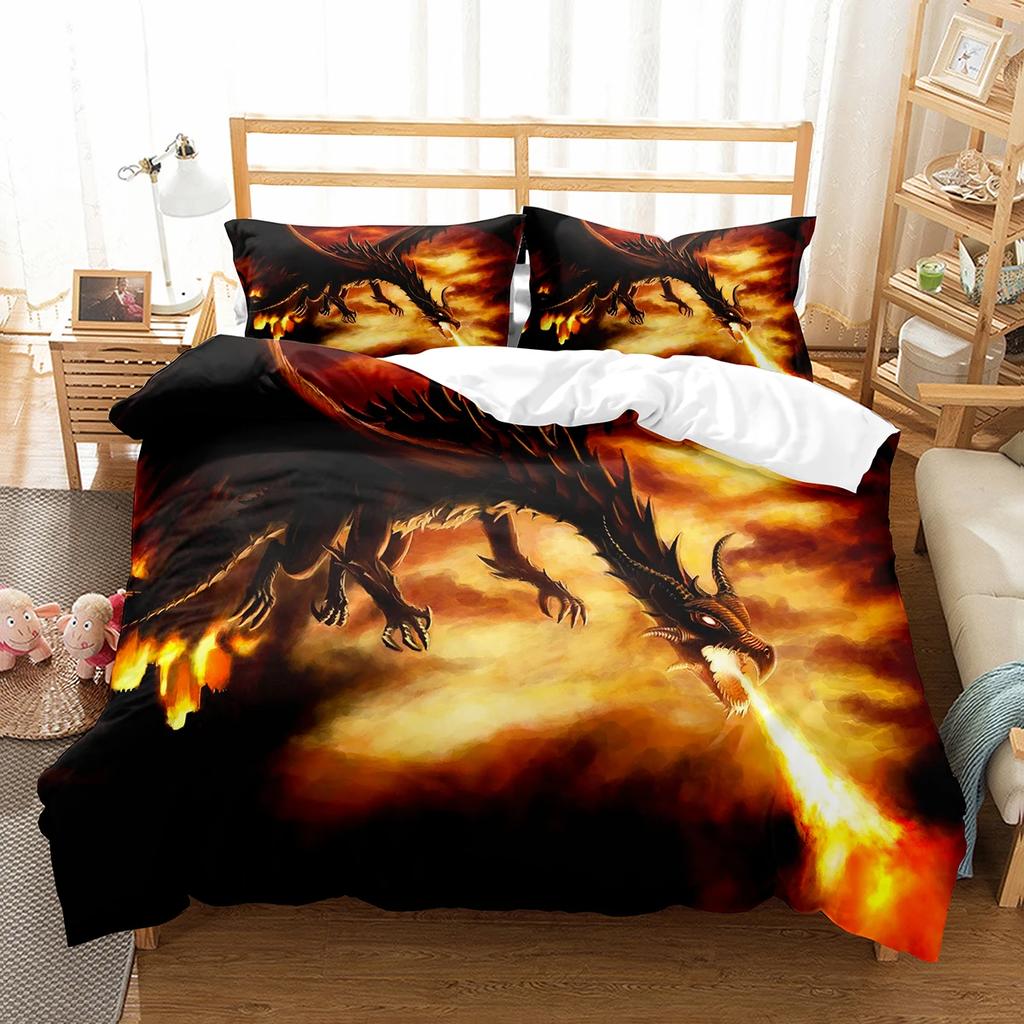 Comforter Cartoon Dragon Fly Dragon Wild Animal Comforter For Kids Boys Men Bedding Set Lightweight Soft