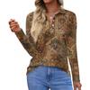 Women's Fashion Casual Lapel Short Long Sleeve Print Shirt Women's Button Up Tops