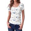 Women Slim Fit Short Sleeve Top Square Neck Vintage Floral Print Ribbed Knit Stretchy T-Shirt Casual Summer Blouse