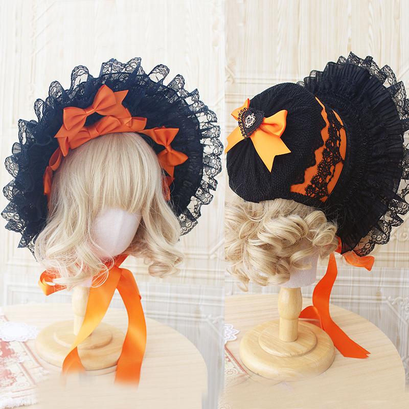 Cappello Gotico Nero Scuro per Ragazza Cappello Vittoriano Vintage Cosplay Lolita Bellissimo Cappello di Pizzo Copricapo