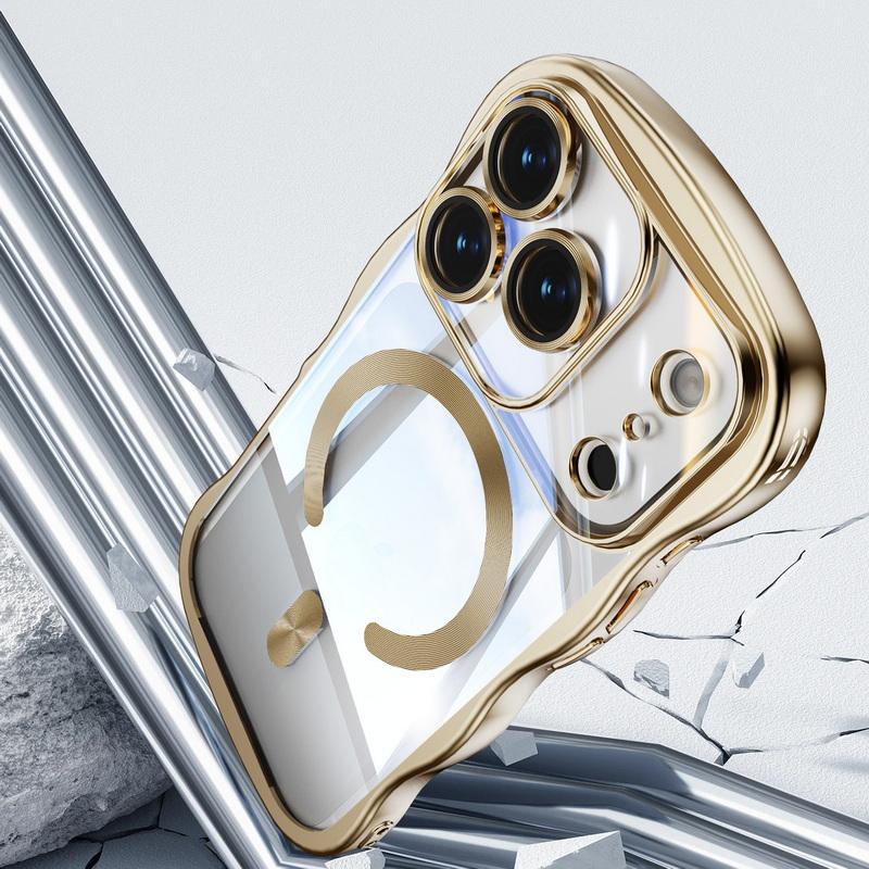 Plating Wavy Frame Magnetic Phone Case For iPhone 17 Pro Max 16 15 14 13 Electroplated Silicone Bumper Shockproof Clear Soft Cover
