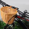 Cesta trenzada para bicicleta con correas de cuero, cesta extraíble de mimbre de imitación, campana para bicicleta, almacenamiento de bicicletas, campana para alforja