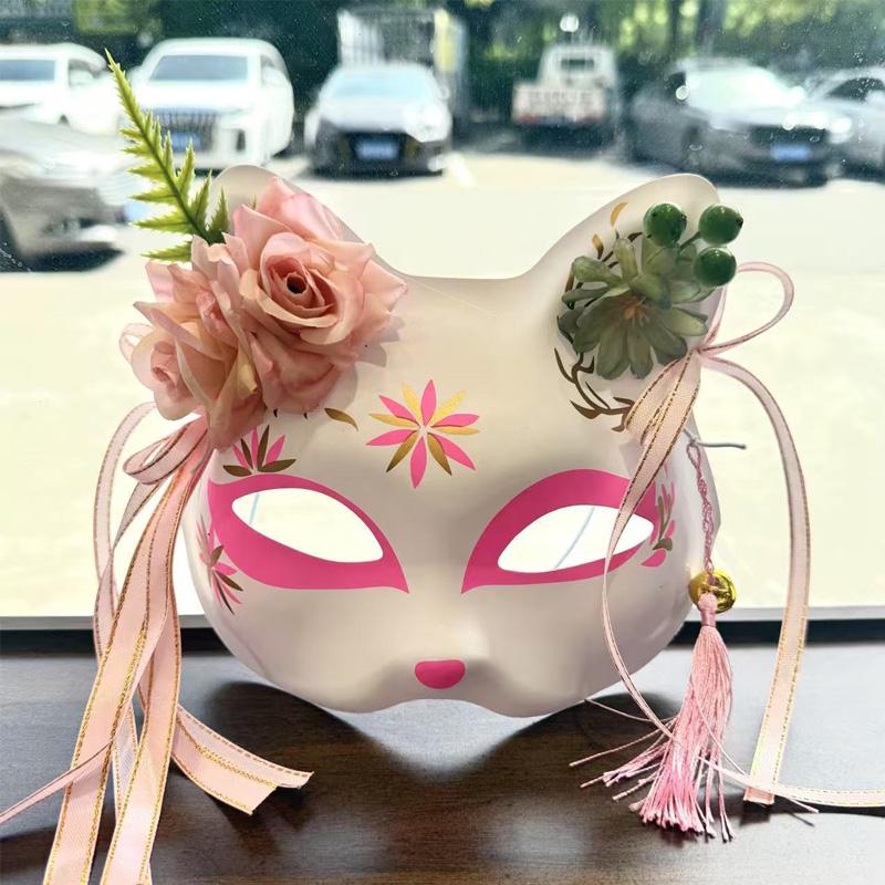 

1 шт. Расписанная вручную маска для косплея на пол-лица для маскарада, японская маска, аниме, демон, фестиваль, бал с цветочным дизайном, маска лисы