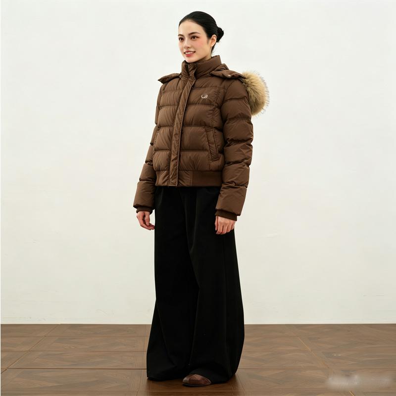Winter retro fashion hooded fur collar short white duck down jacket new women's winter small coat women