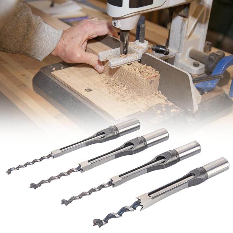 4pcs Square Hole Mortise Chisel Drill Bit Set for DIYer Enthusiasts Woodworking with HSS Construction In Multiple Sizes