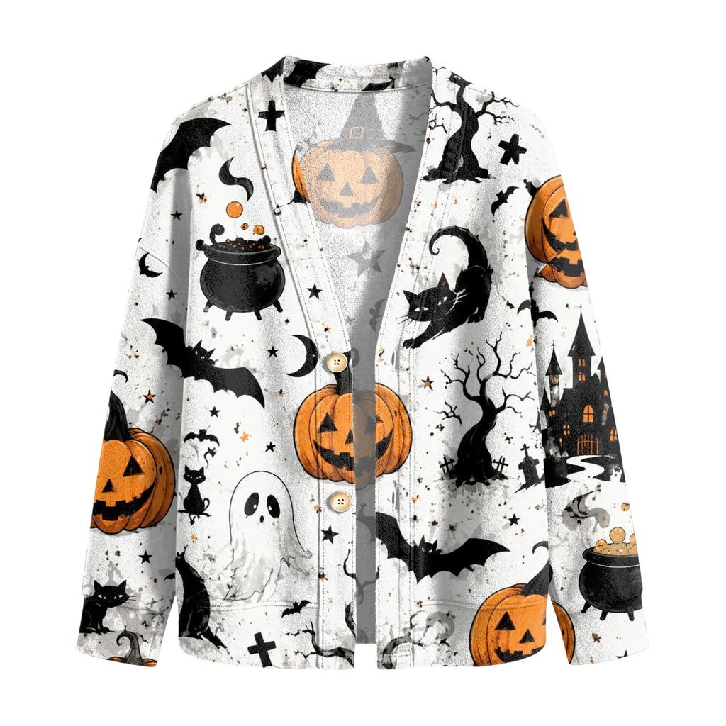 Women's Casual Long Sleeve Jacket with Halloween Print for Fall Parties and Daily Wear
