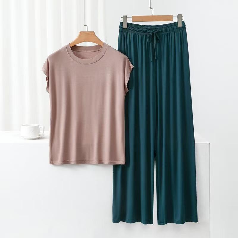 Modal Cotton Loose Home Wear Set, Women's Summer Thin Pajamas and Pajama Pants Two-piece Set, Comfortable and Casual, Can Be Worn Outside