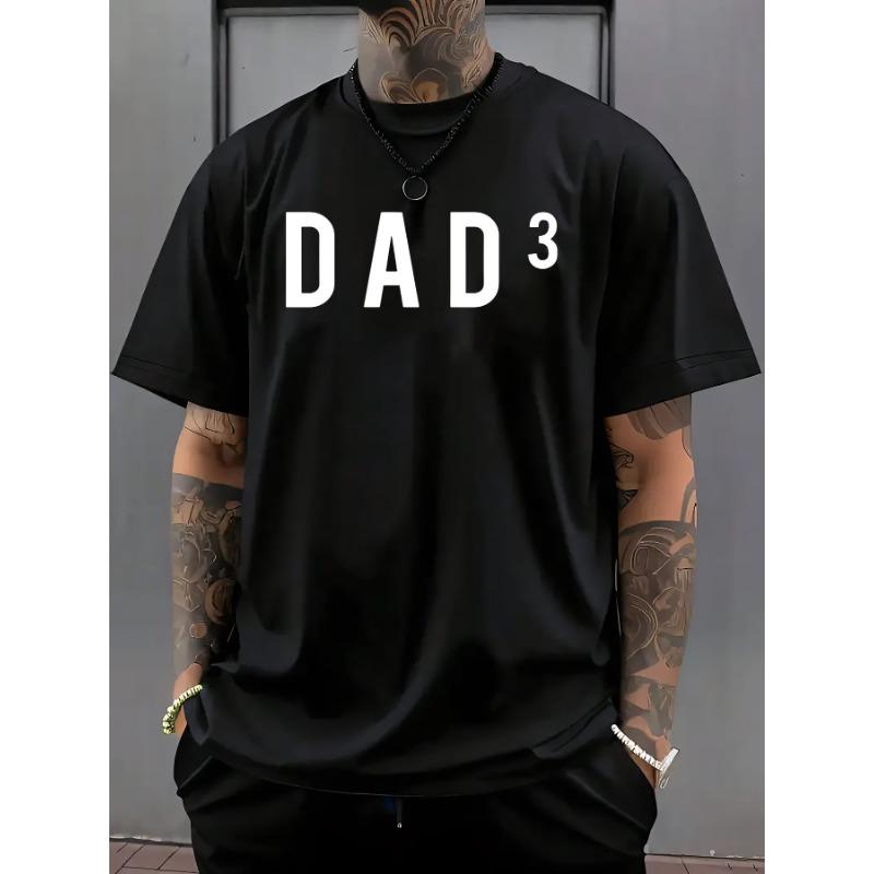 European Size Dad 3 Logo Print Casual Men'S T-Shirt, Summer Men'S Round Neck Short Sleeve T-Shirt, Stylish And Versatile Trendy Print Short Sleeve.