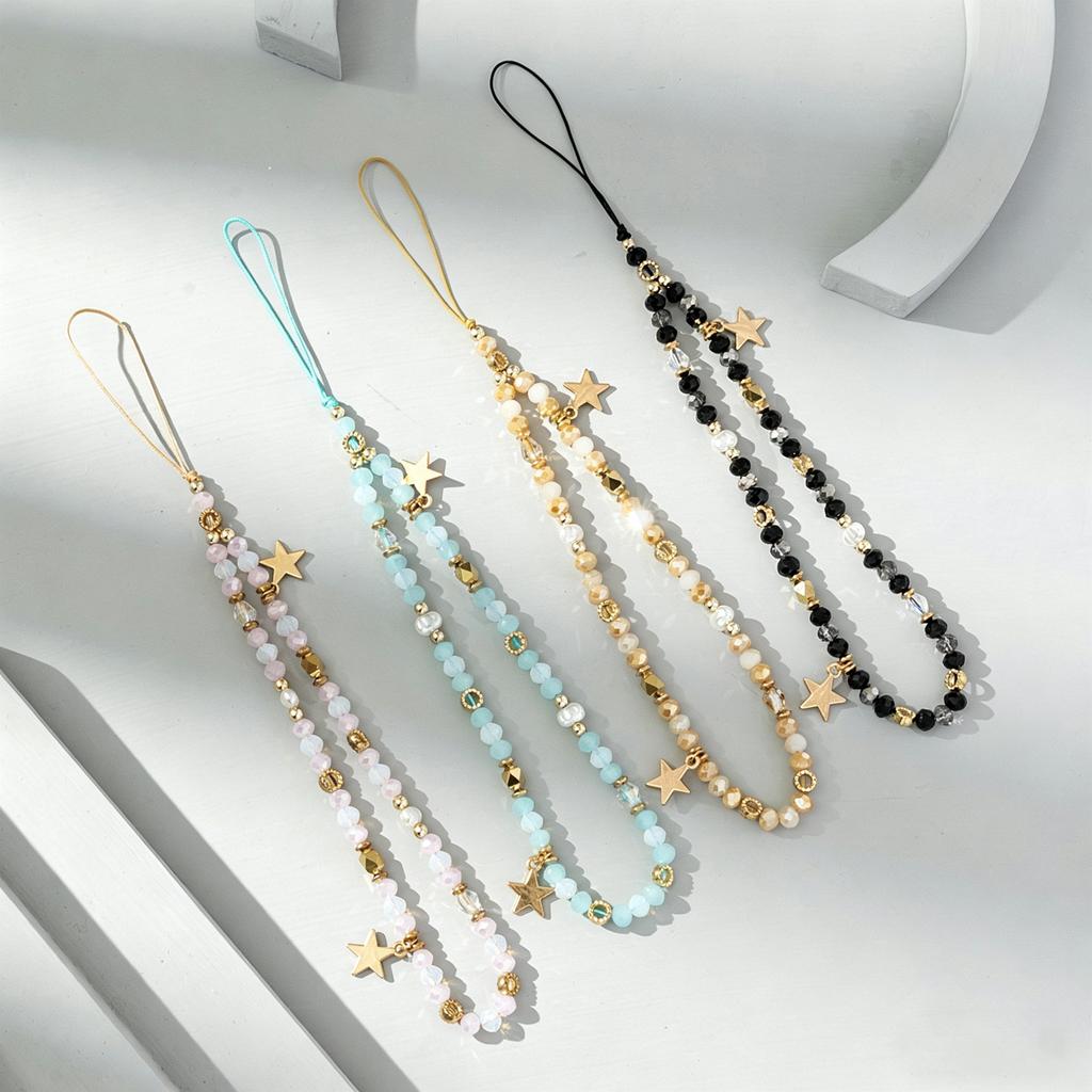Cute Acrylic Wristband Mobile Phone Strap Five-Pointed Star Keychain Phone Bead Charm Straps Beaded Lanyard Decorative