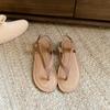 Summer 2025 new leather flip-flops with flat-bottomed beach vacation lazy open-toed women's half-drag sandals
