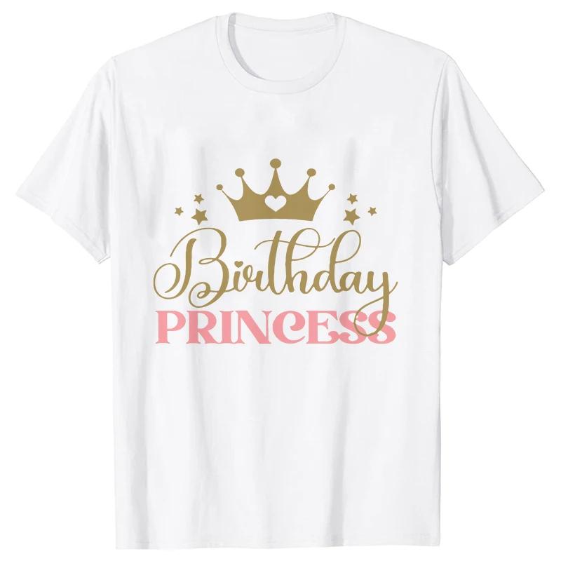 Fashion Birthday Princess Girls Party T-shirt Family Gathering Matching Sibling Tees Kids Adult Clothing Crown Graphic Y2k Tops
