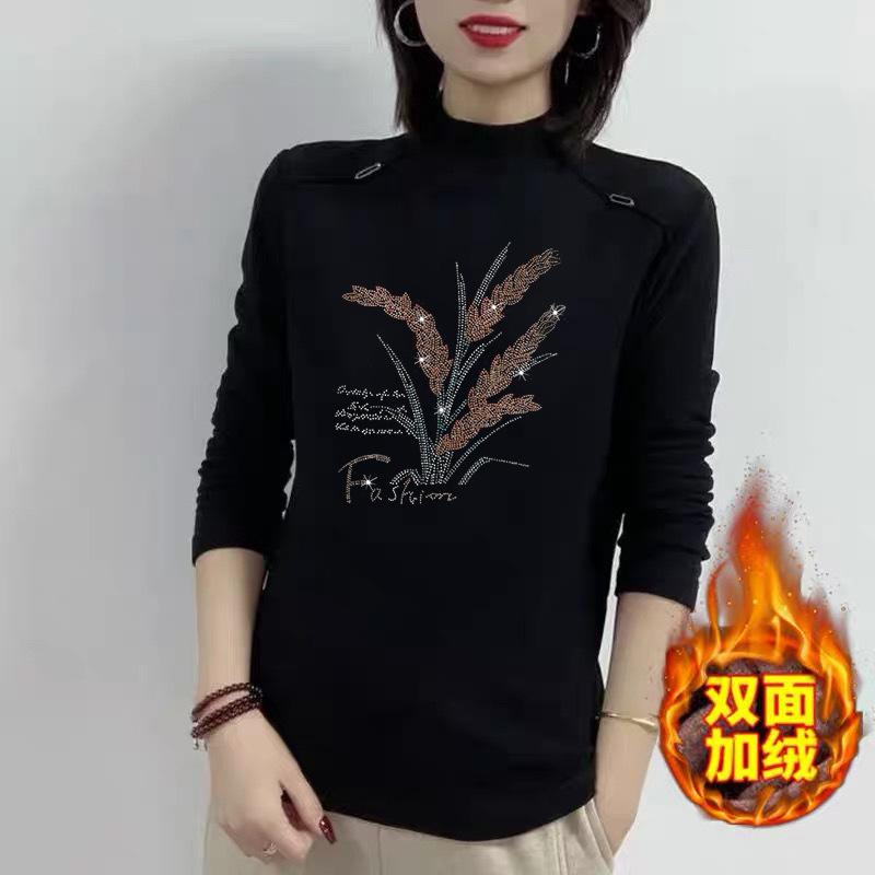 Thickened Warm Semi-turtleneck Bottoming Shirt for Women's Autumn and Winter New Slim-fitting Long-sleeved Solid-color Middle-aged Top for Women