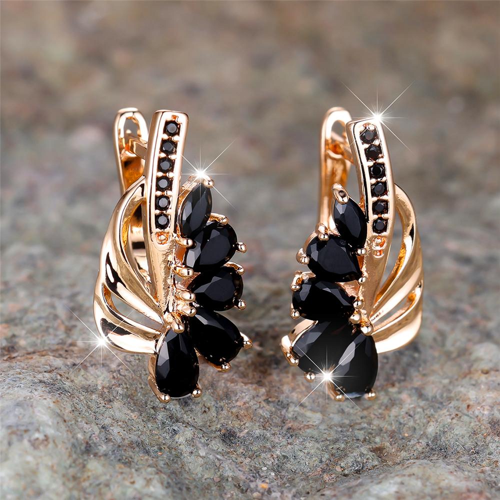 Luxury Female Blue Green Clip Earrings Charm Gold Color Trendy Zircon Stone Wedding  For Women