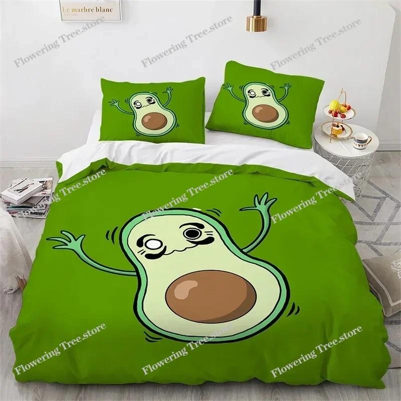 3D Avocado Bettbezug Mikrofaser Niedlich Frucht Bettdeckenbezug Cartoon Avocado Gesichter Bettwäscheset Full Für Kinder Jungen Mädchen Erwachsene