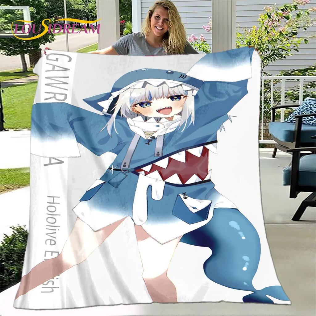 Cute Gawr Gura Hololive Anime Soft Plush Blanket,Flannel Blanket Throw Blanket for Living Room Bedroom Bed Sofa Picnic Cover Kid