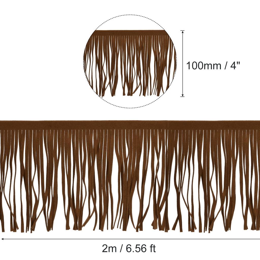 Uxcell 2 Yards 4" PU Leather Fringe Trim, Double-Sided Leather Lace Tassel Fringe for DIY Sewing Dress Craft Skirt Decoration, Coffee Brown