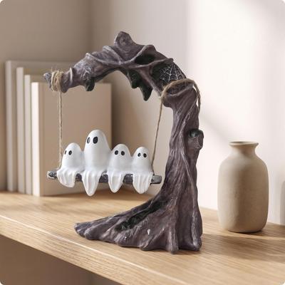 Ghost Figurine with Tree Swing Cute Statue Freestanding