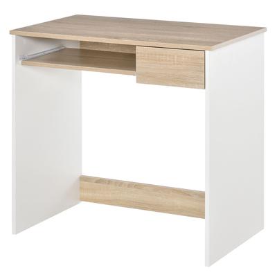 Escritorio para Dormitorio, Escritorio de PC de Madera, Escritorio de Computadora con Estante para Teclado, Blanco y Roble