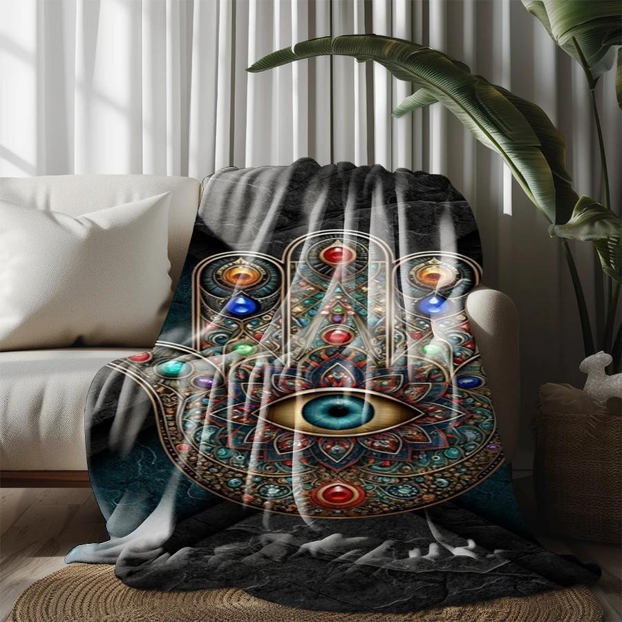 Hamsa Eye Pattern Microfiber Flannel Cover Blanket Bedroom Living Room Sofa Soft And Comfortable Home Decoration