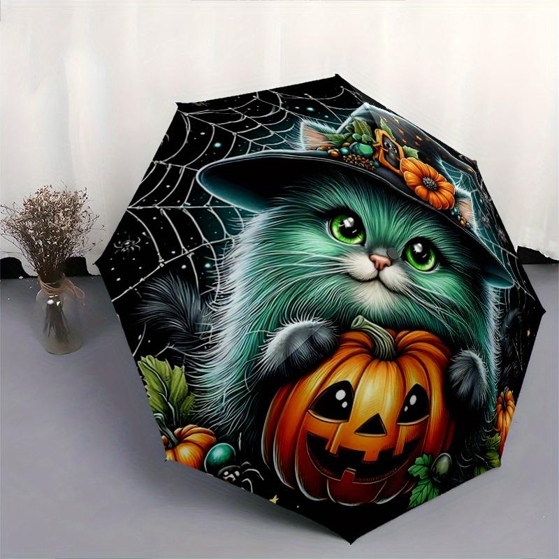 1pc Spider Wizard Cat Pumpkin Design Automatic Folding Umbrella - 3 Folding Design, Vivid Cartoon Pattern, Suitable for Outdoor Activities,