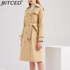 BITCED Women's Long Trench Coat with Waist Cinch Cotton-Blend Fashion Jacket with Long Sleeves
