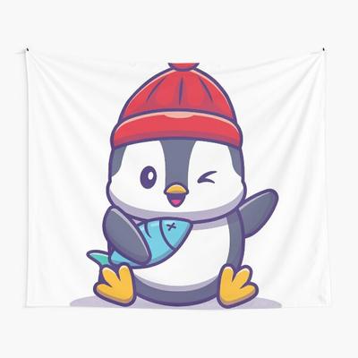 Cartoon Penguin Tapestry Funny Animal Tapestry Wall Hanging Children Cute Animal Tapestry Art Decor for Bedroom Living Room