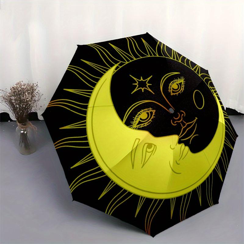 Golden Sun & Moon Face Umbrella, Portable 3-Fold Umbrella for Men & Women,Christmas Gift ES176