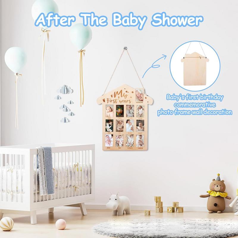 12 Months Photo Frame First Birthday Wood Board Photo Banner Newborn To 12 Months Desktop Ornament For Newborn Boys Or Girls