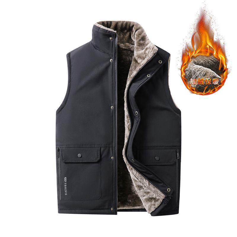 Woodpecker Men's Plus Velvet Thickened Cotton Vest – Autumn/Winter Sleeveless Workwear Fishing Gilet