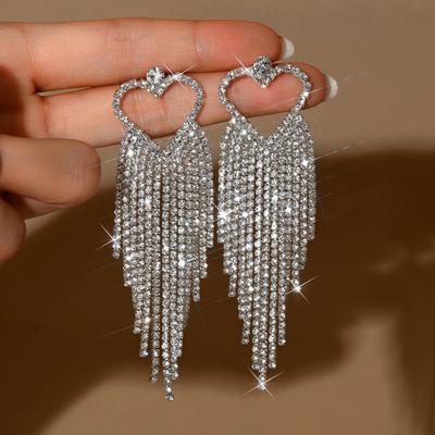 Boucles d'oreilles cœur transfrontalières nouvelles et à la mode, tempérament féminin, boucles d'oreilles luxueuses incrustées de diamants, boucles d'oreilles