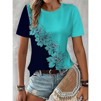 Women's T Shirt Casual Print Short Sleeve Regular Tops Daily Black Pink Blue Sky Blue Summer