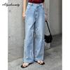 Korean Fashion Spring Summer Women Light Blue Wide Leg Jeans High Waist Bow Sweet Loose Jeans Casual Ladies' Basic Denim Trousers