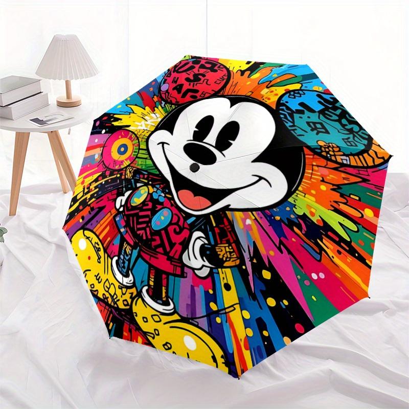 Mickey Mouse Artwork Automatic Folding Windproof Umbrella - Lightweight, Retractable Design with 8-Rib Durability, Perfect for Outdoor Adven