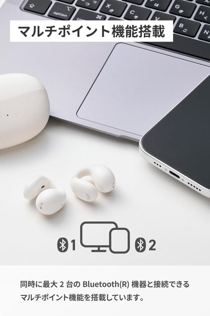 Elecom Wireless Earphones, Bluetooth 5.4, Ear Cuff Type, Lightweight, AAC Compatible, 5 Hours Continuous Playback, Touch Sensor, Voice Assistant Compa