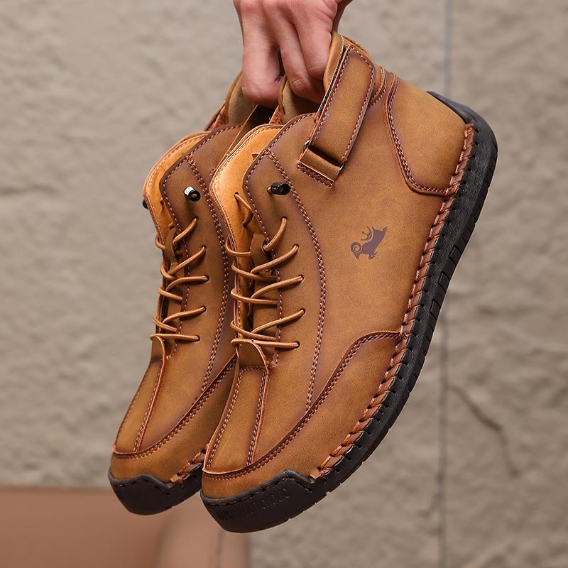 Men's Mid Top Boots Waterproof Casual Motorcycle Sneakers Flats Fashion Moccasins Tooling Shoes Luxury Footwear Plus Size 38-46