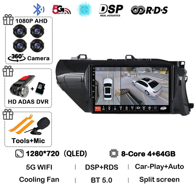 Android 14 Carplay Auto WIFI Car Radio For Toyota HILUX REVO VIGO IMV 2016  2017 2018 2019 2020 RHD GPS Multimedia Player Stereo
