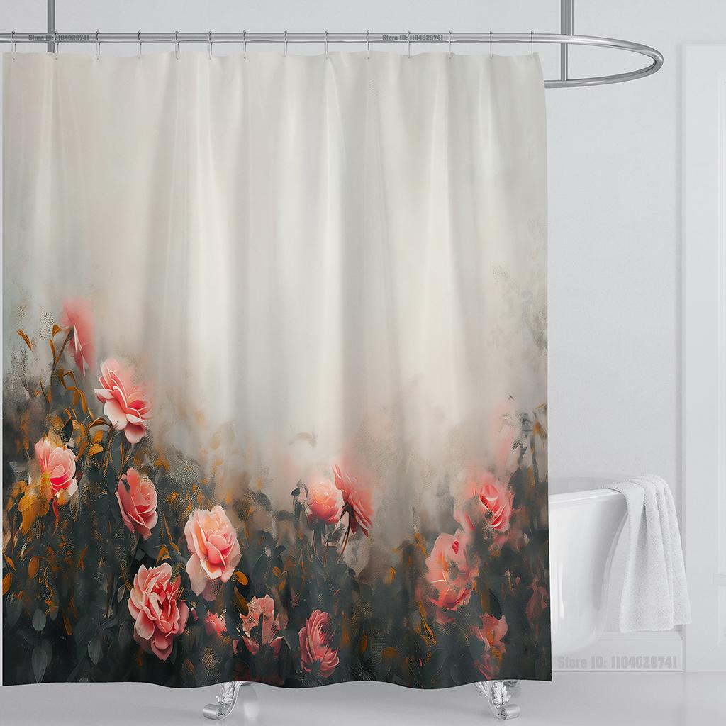 Rose Flower Shower Curtain Waterproof Shower Curtain Polyester Fabric 3D Printed Curtain Bathroom Decoration With Hook