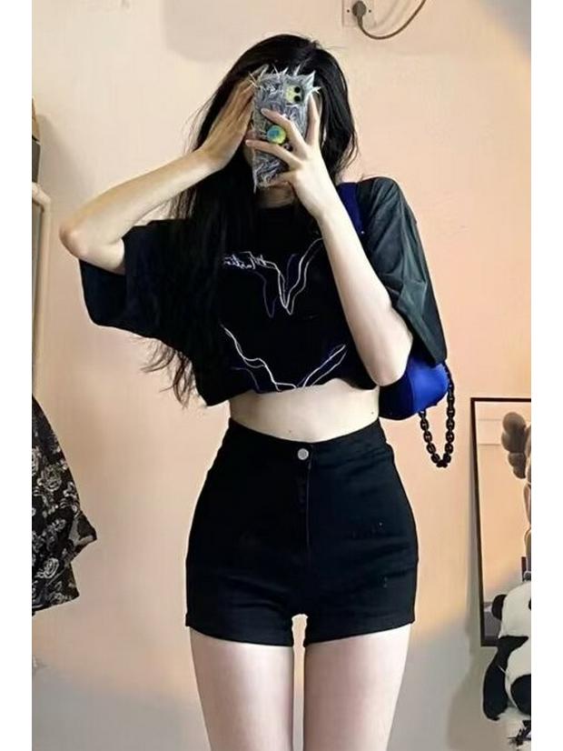 

Женские черные облегающие шорты с высокой талией - новый американский стиль, модные и сексуальные Extra Small чёрный