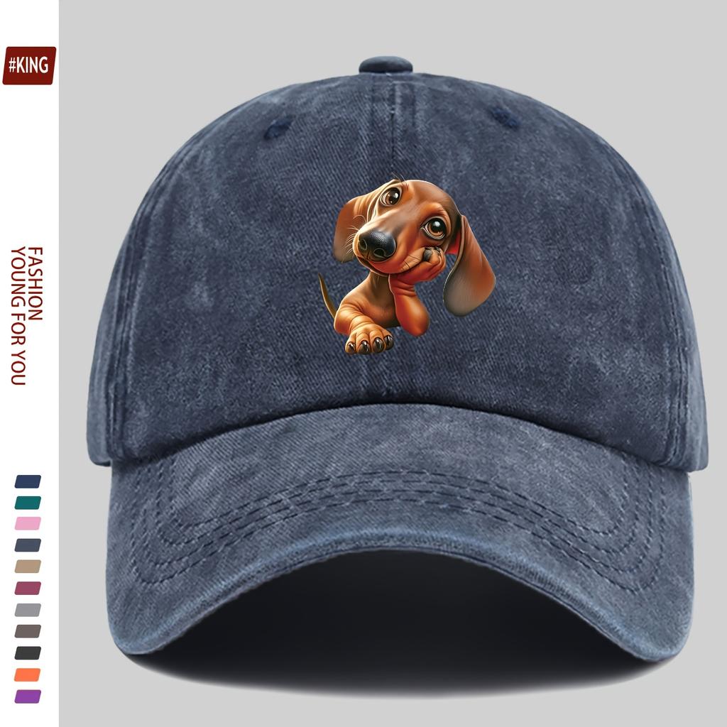 Cute Dachshund Puppy Print Baseball Cap Unisex Casual Cotton Adjustable Sun Hat for Outdoor Activities