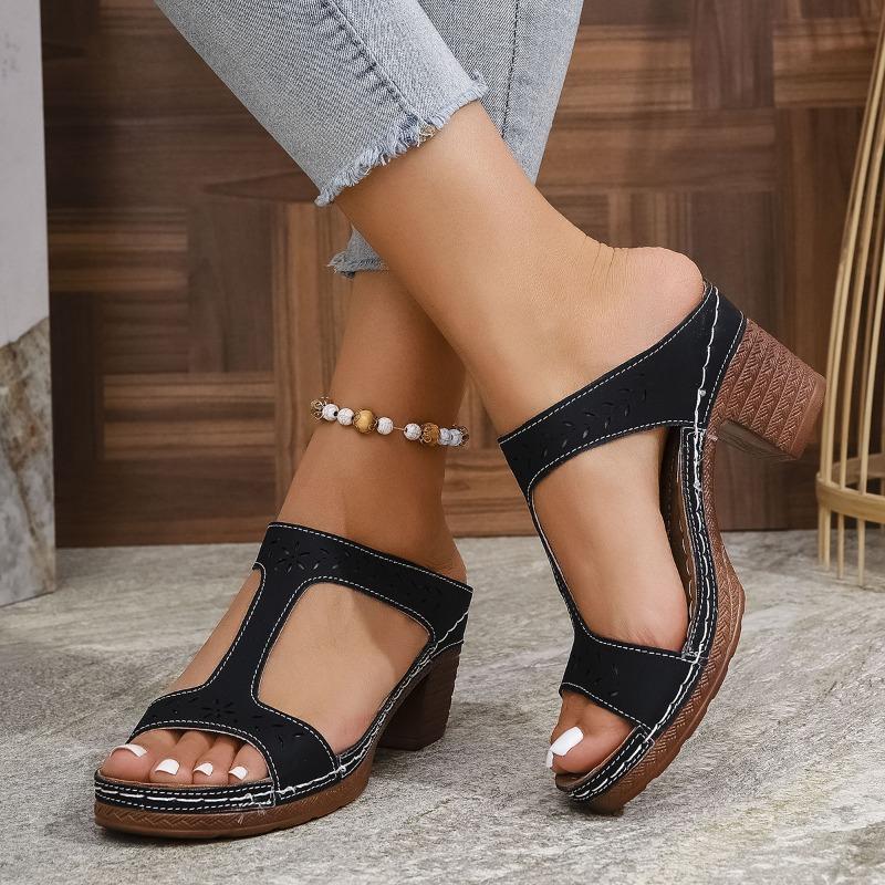 

Туфлі на високих підборах без шнурівки - Новий стиль, Великий розмір, З відкритим носком, Товстий каблук, Жіночі туфлі з однією лямкою 43 чорний