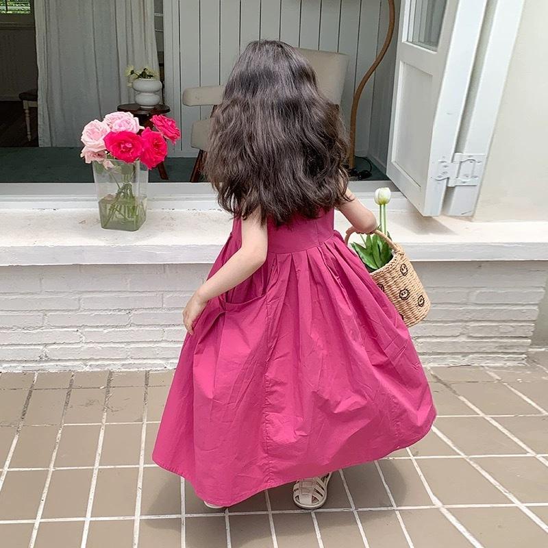 Summer Girls Sleeveless Princess Dress Children Clothing Teen Solid Color Cotton Bubble Skirt Kid Vacation Style Vest Dress