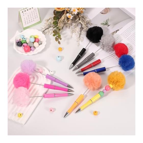 PATIKIL Fluffy Pom Pom Pens, Cute Beaded Pens for DIY Gifts, Stationery Set of 6, Light Pink, Orange, Yellow, Light Blue, Blue, Purple, Plating