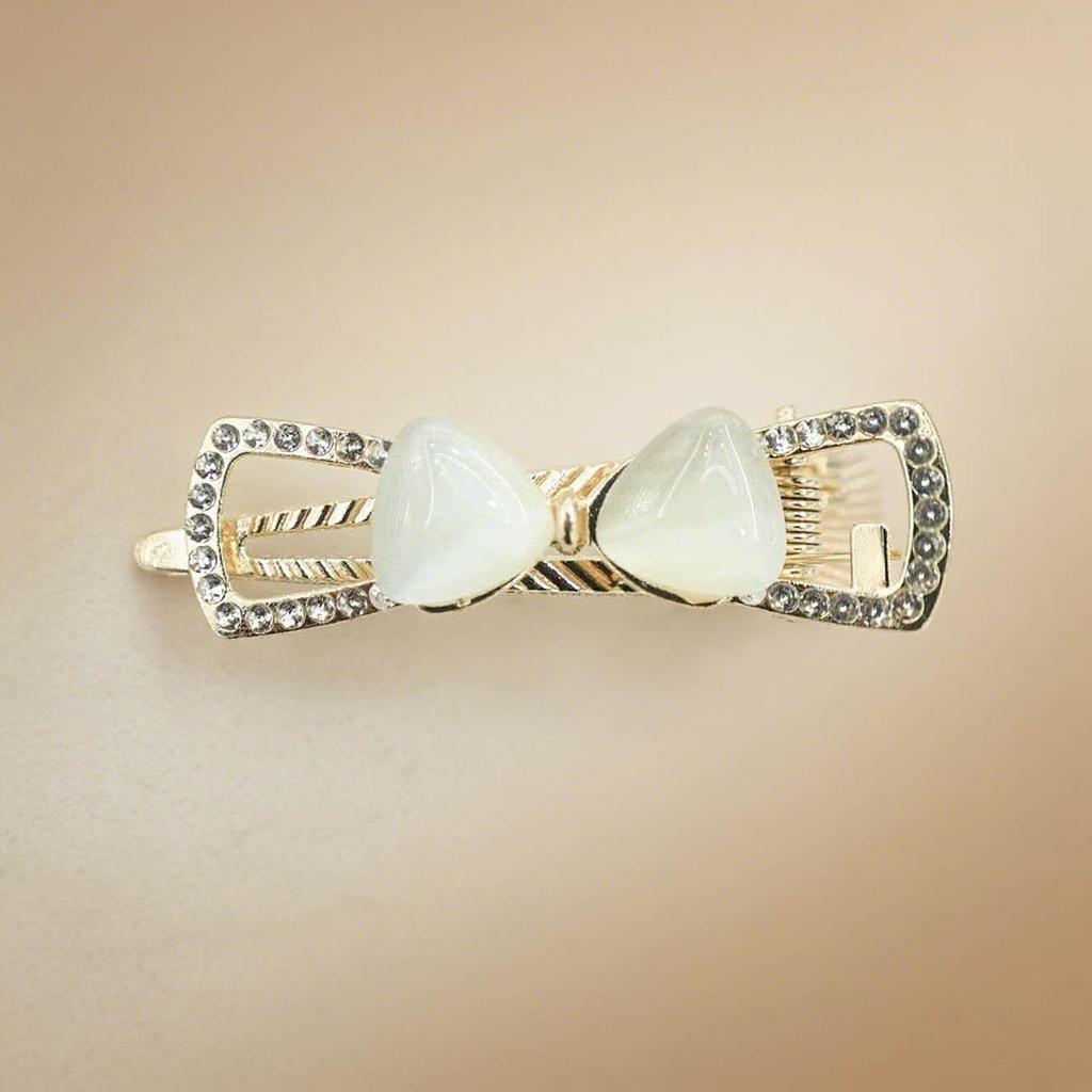 Cremefarbene Katzenaugen Schleife Haarspange - Retro Blume Hohl Damen Krallenclip Kopfschmuck Accessoire