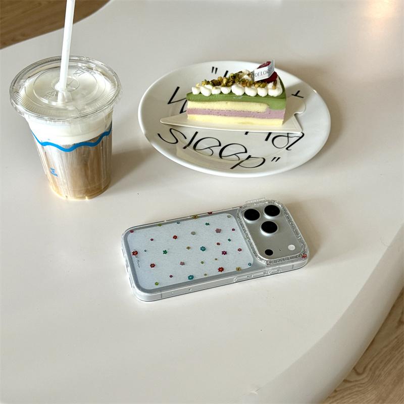 Kawaii Colorful Tiny Floral Glitter Clear Phone Case For iPhone 14 15 16 17 Pro Max INS Cute Large Window Shockproof Cover