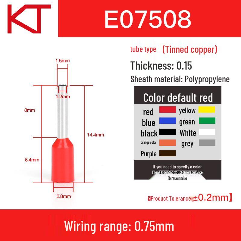 KT Tubular Pre-Insulated Purple Copper Cold Crimp Terminals E07508, 1000 pcs